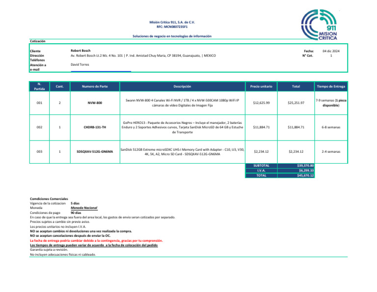 Cotización de Equipos Electrónicos 2024 | PDF | Hardware de la ...