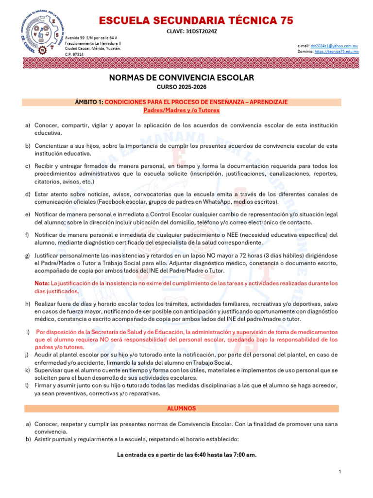 Normas de Convivencia Escolar 2025-2026 | PDF | Escuelas | Trabajo Social