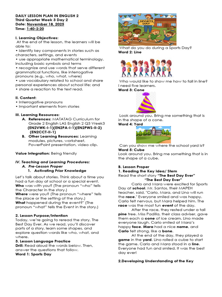 English Lesson Plan: Story Elements | PDF | English Language | Learning