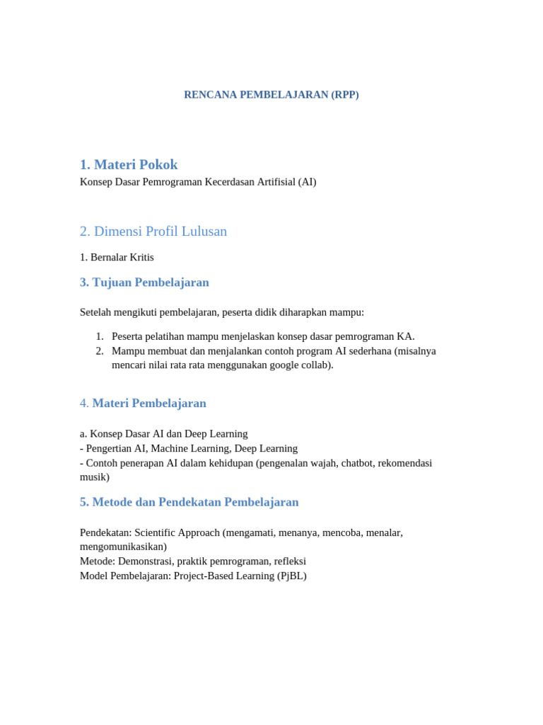 RPP Konsep Pemrograman AI | PDF