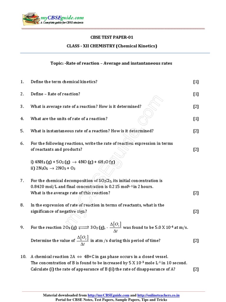 12 Chemistry Chemical Kinetics Test 01 | PDF