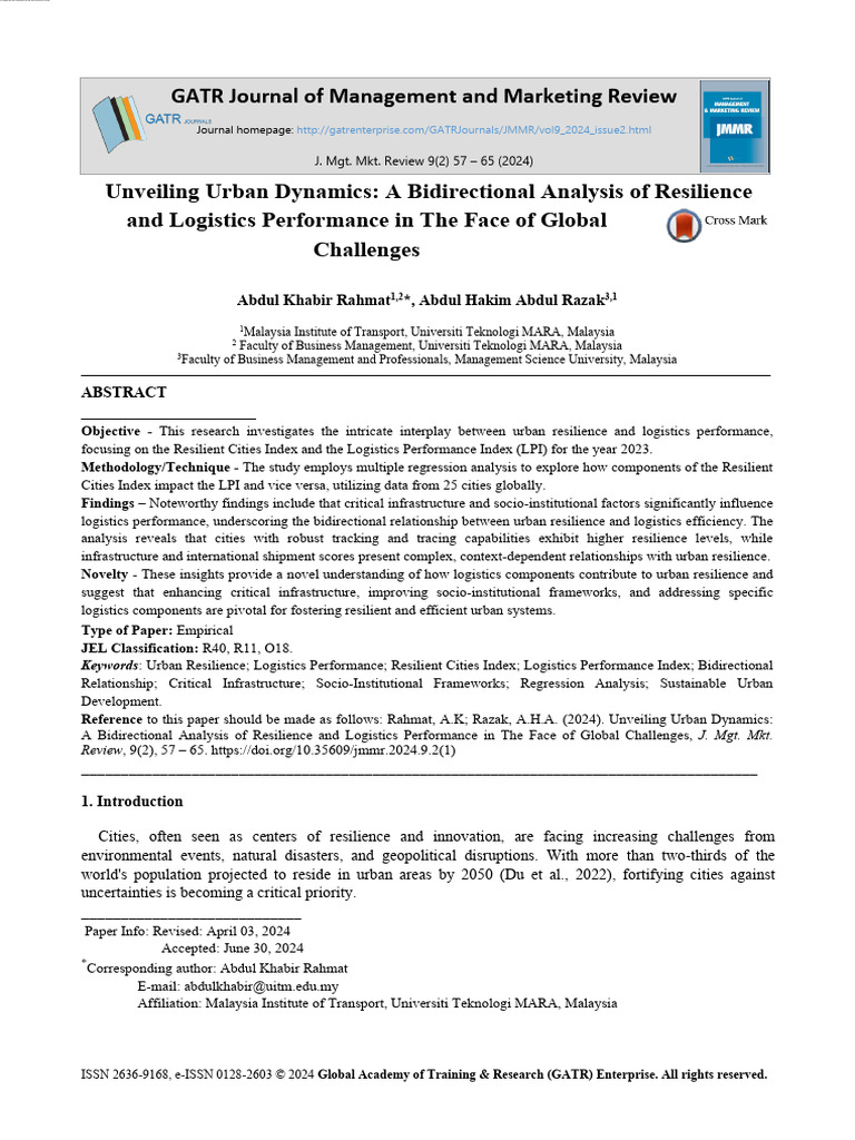 Urban Resilience and Logistics Performance Analysis | PDF | Dependent ...