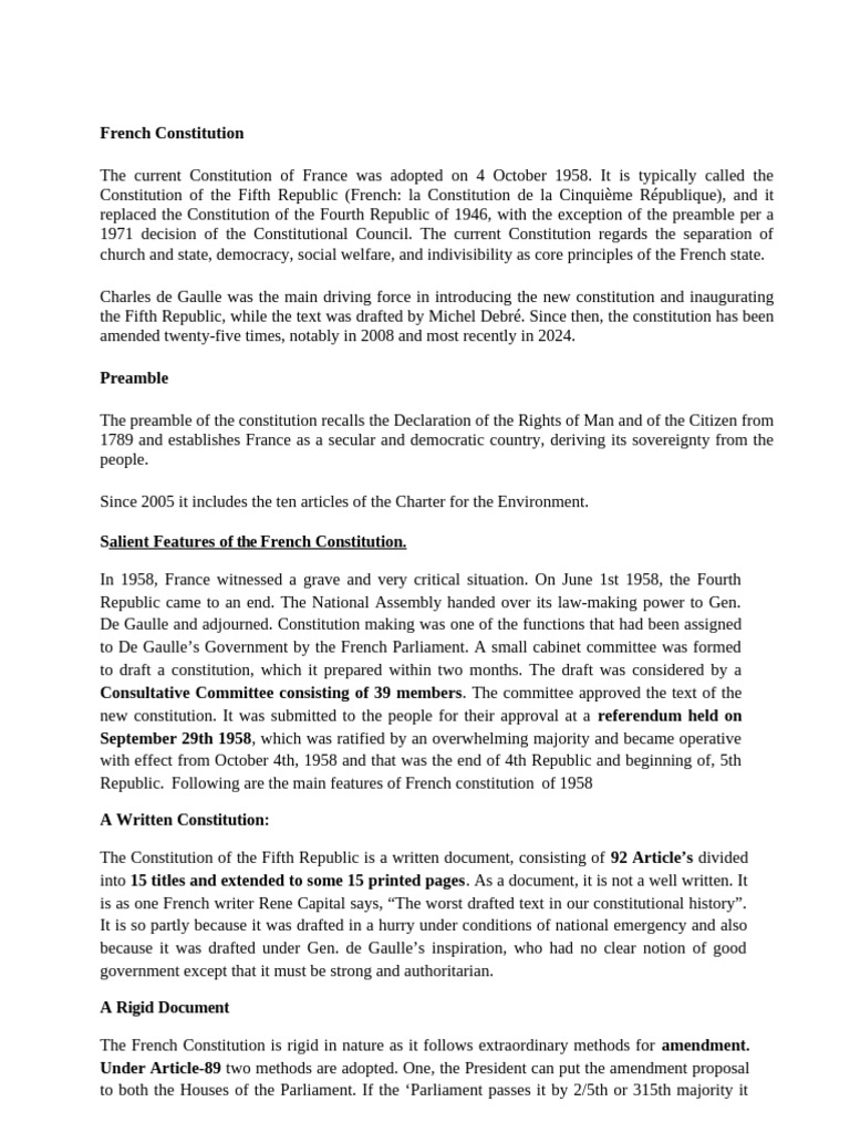 Overview of the French Constitution | PDF | Constitution | Political ...