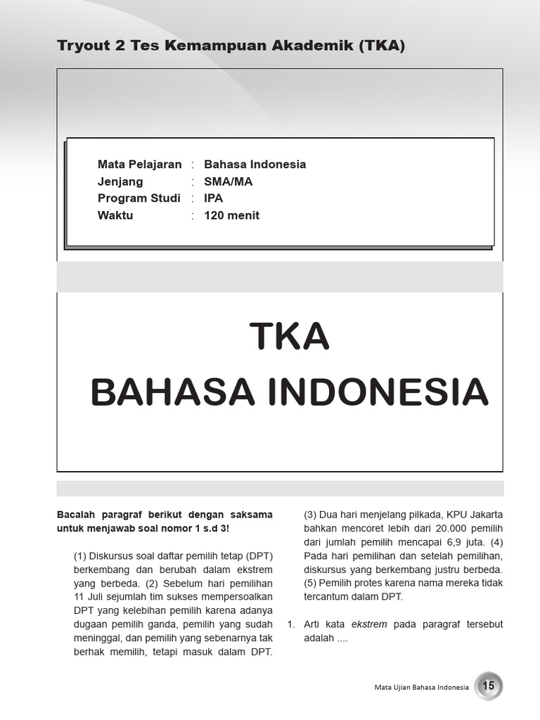 Ujian Bahasa Indonesia SMA/MA TKA | PDF