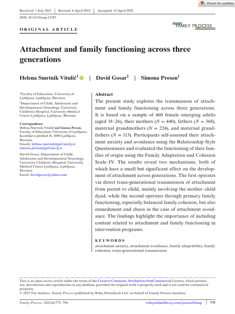 Family Process - 2022 - Smrtnik Vitulić - Attachment and Family ...