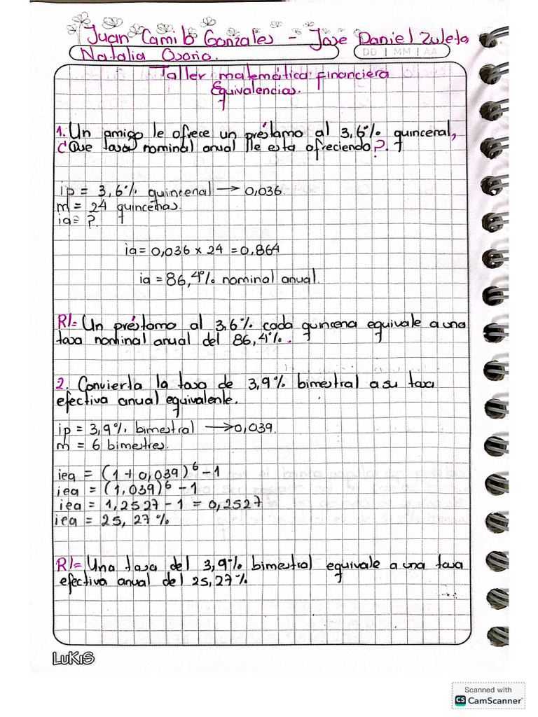 Taller 2 Matemática Financiera | PDF