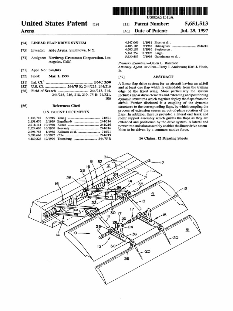 Linear Flap Drive System Patent | PDF | Flap (Aeronautics) | Torque