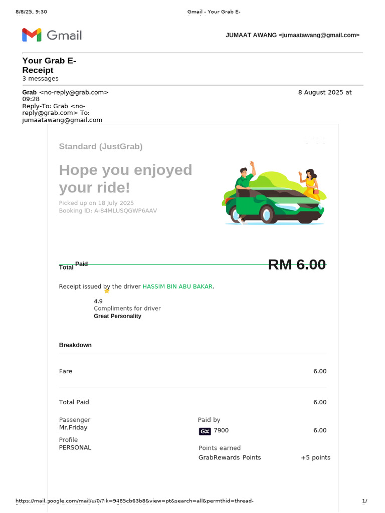 Grab E-Receipt for Your Ride | PDF