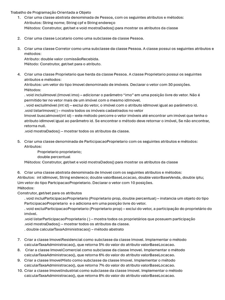 Estrutura de Classes em POO para Imobiliária | PDF | Classe ...