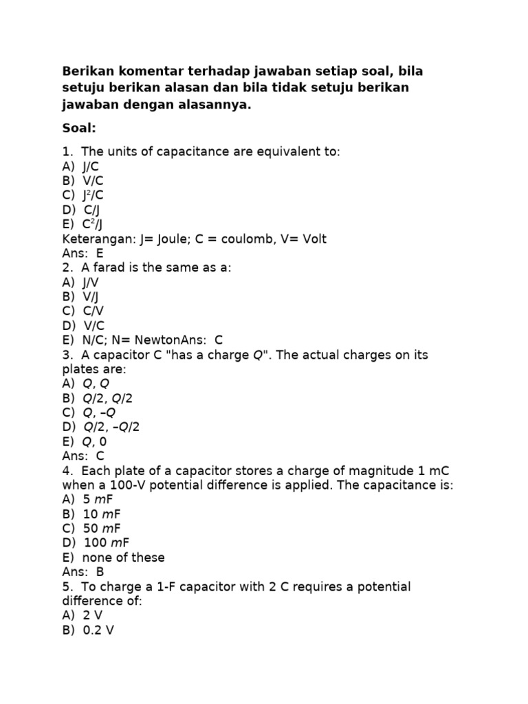 Capacitance Questions and Answers | PDF | Capacitance | Capacitor