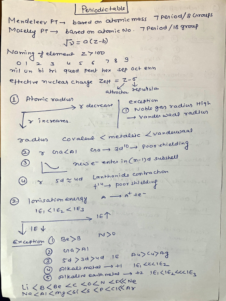 Short Notes Periodic Table | PDF