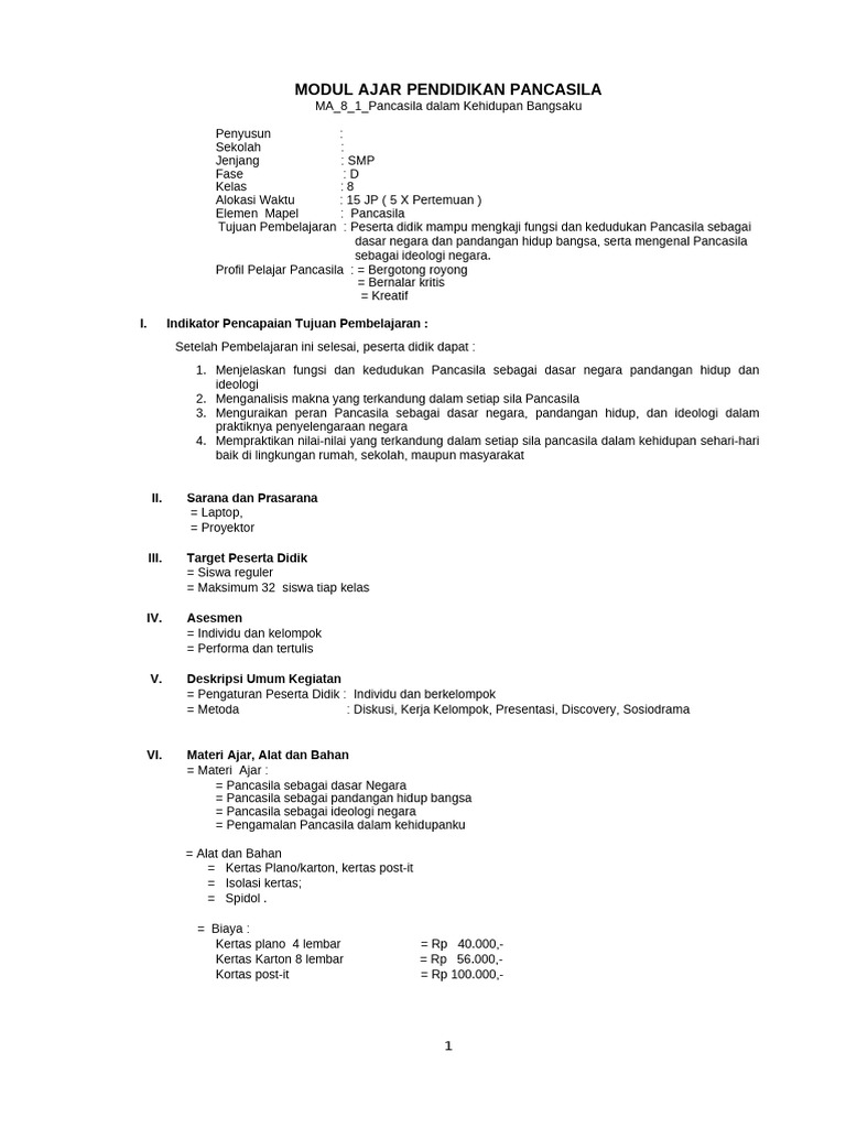 Modul Ajar Pendidikan Pancasila - Bab 1 | PDF