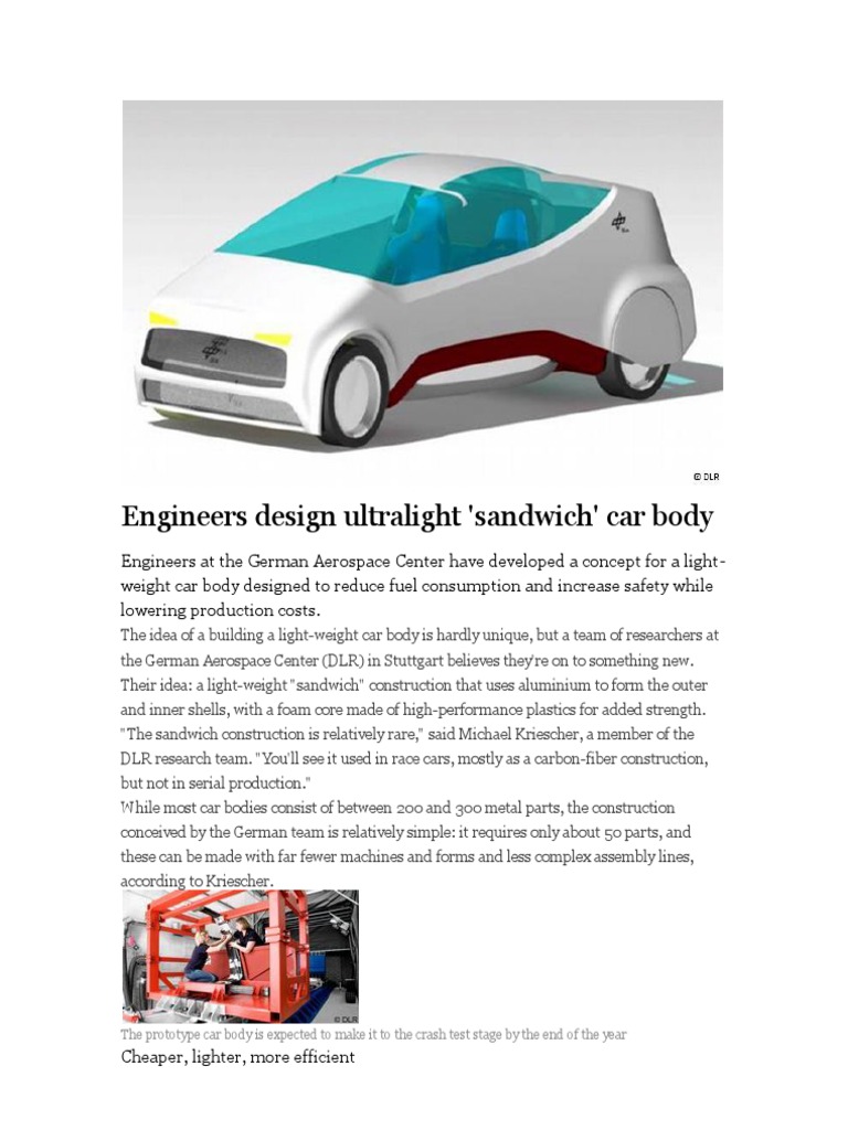 Ultralight 'Sandwich' Car Body Design | PDF | Car | Fuel Efficiency