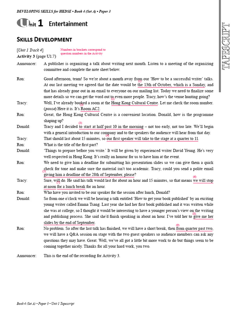 P3 Bk4A U1 (Tapescript) - Activity 3 | PDF