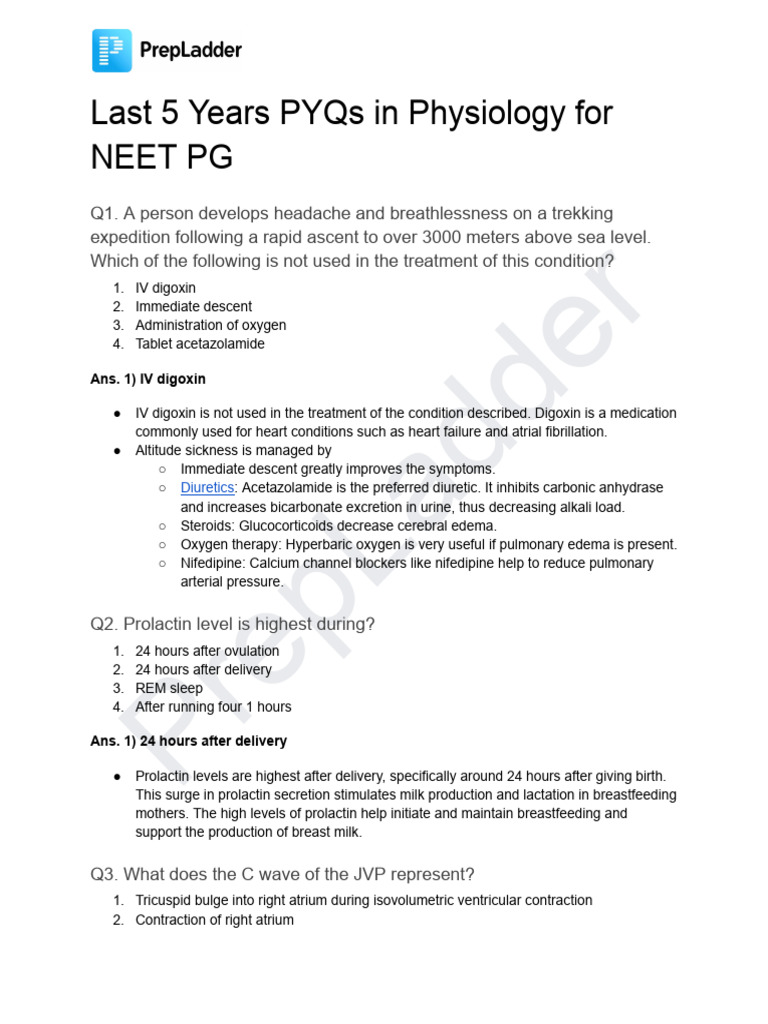 NEET PG Physiology PYQs: Last 5 Years | PDF | Cell Signaling | Axon