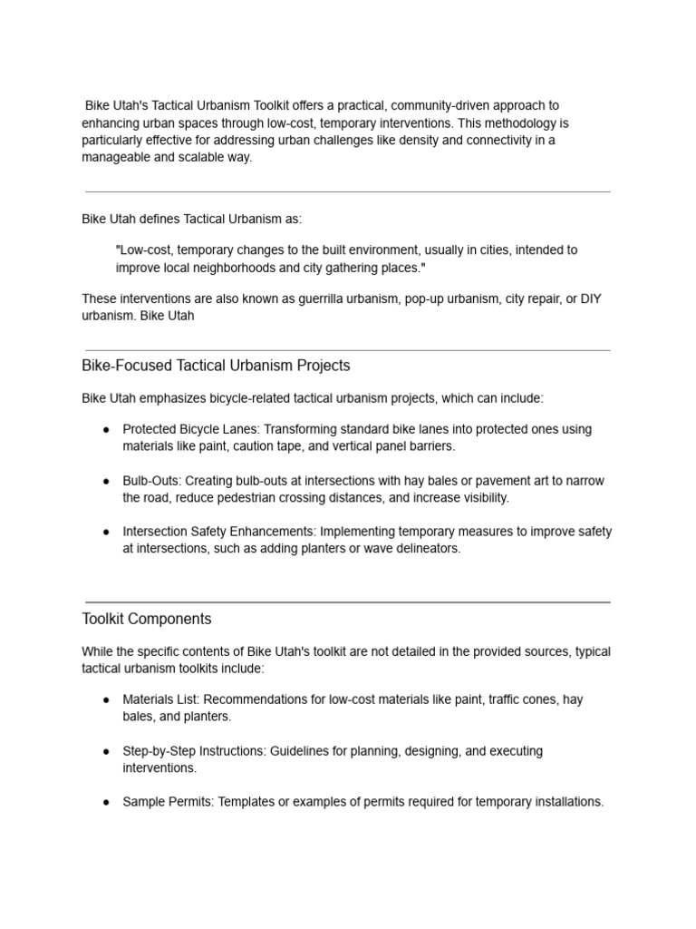 Tactical Urbanism Application | PDF | Cycling Infrastructure | Traffic