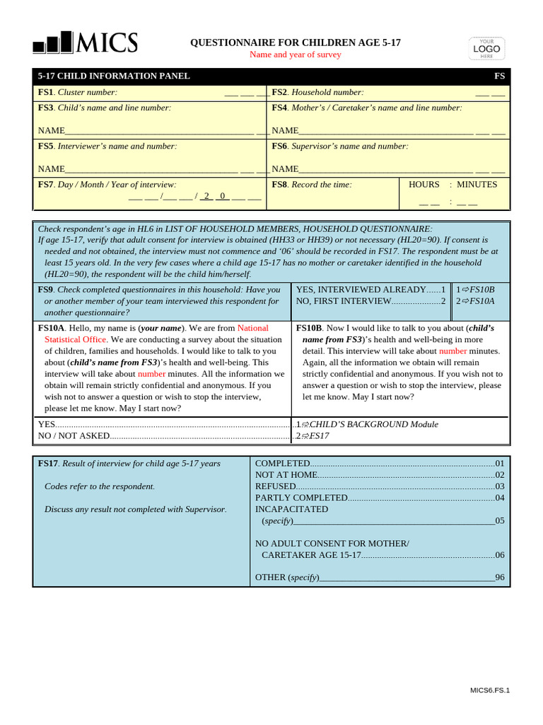 Child Health and Education Survey Form | PDF | Farms
