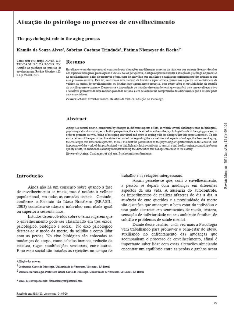Psicologia e Envelhecimento: Papel do Profissional | PDF ...
