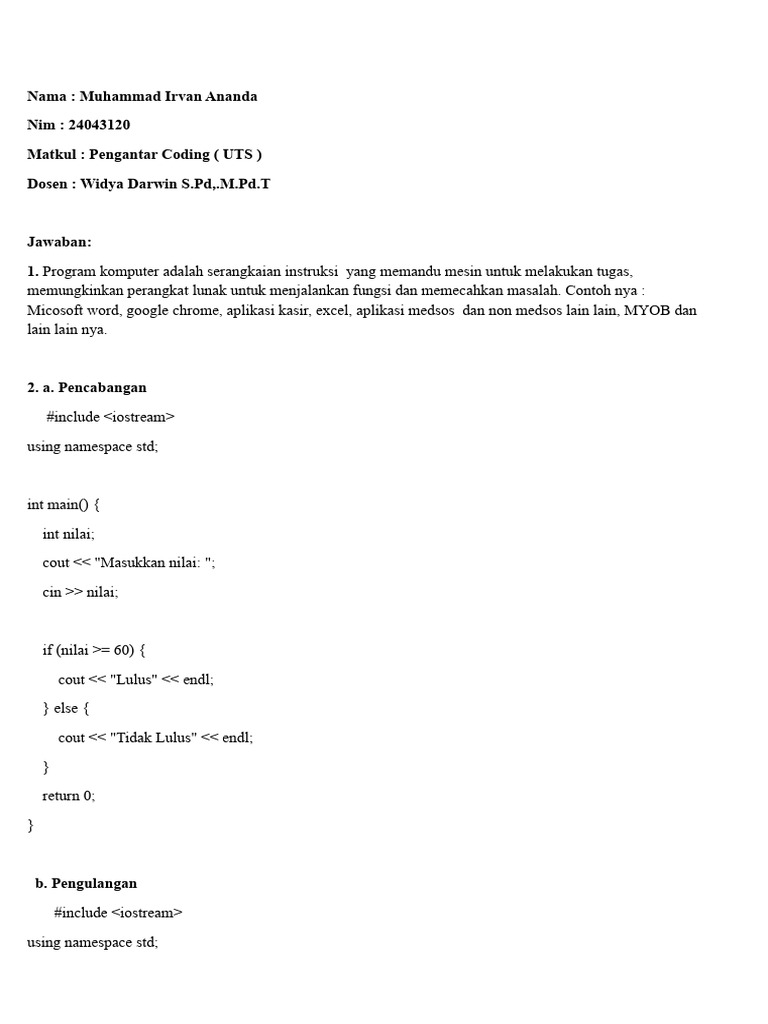 Panduan Pemrograman C++ Dasar | PDF