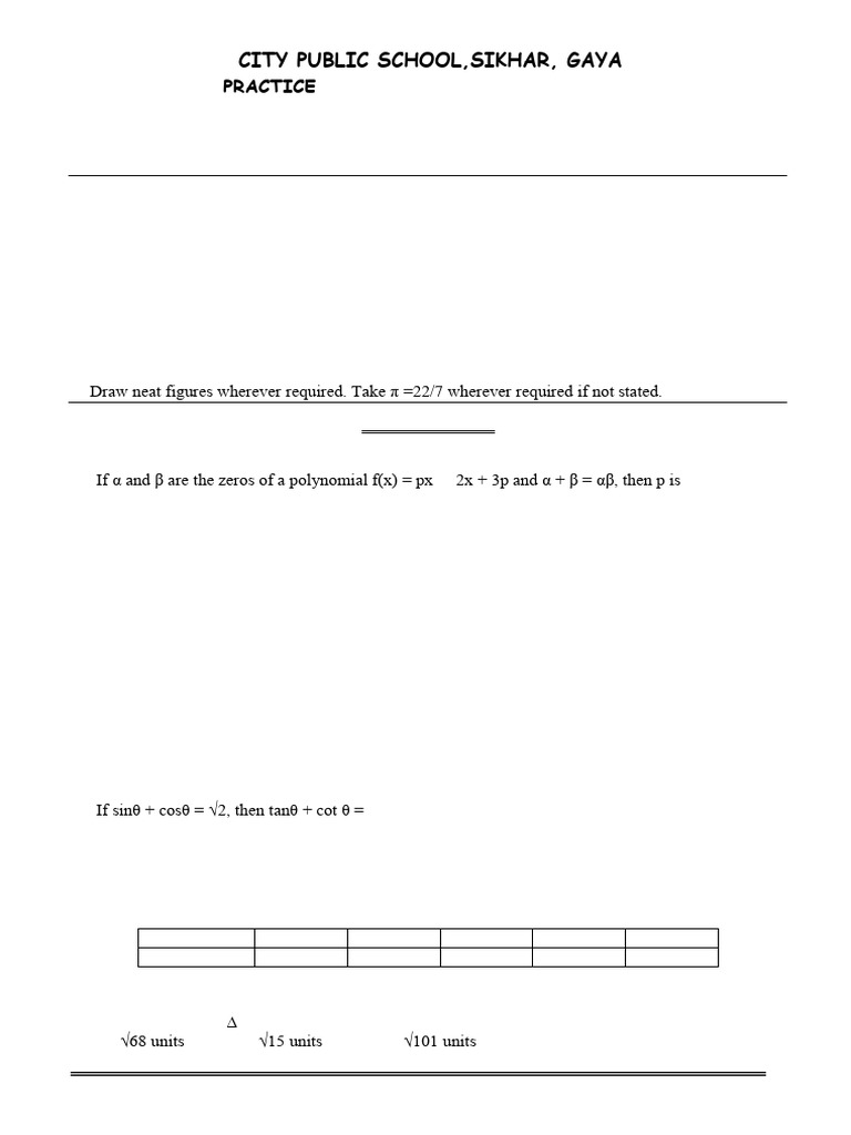 Maths Class X Sample Paper Test 02 For Board Exam 2025 QP | PDF ...