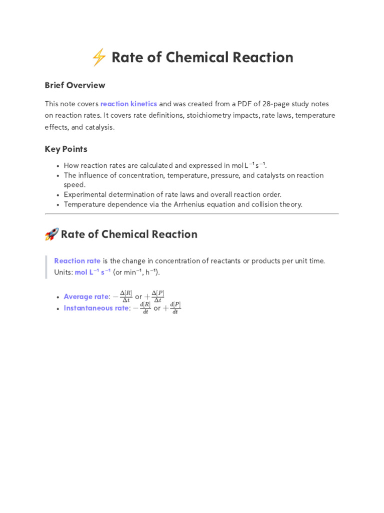 Chemical Reaction Rate Kinetics Explained | PDF | Reaction Rate ...