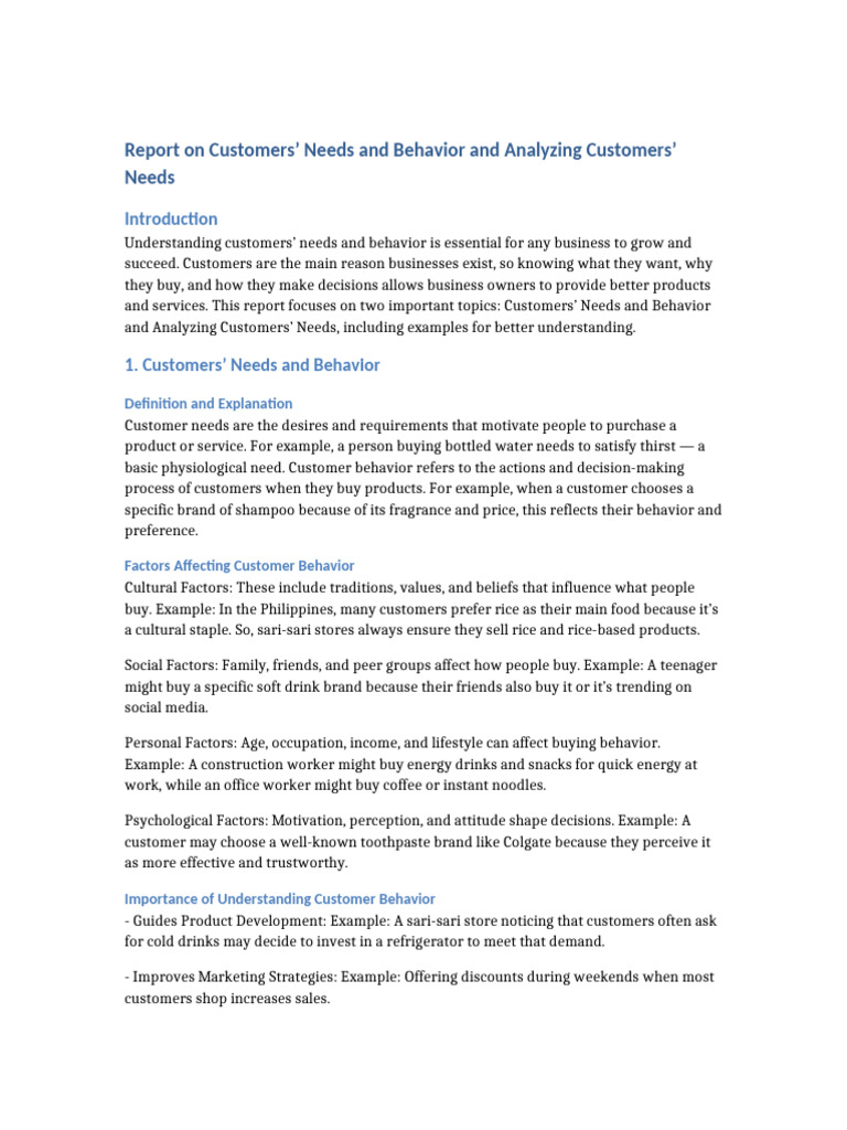 Customers Needs and Behavior Report | PDF | Behavior | Consumer Behaviour