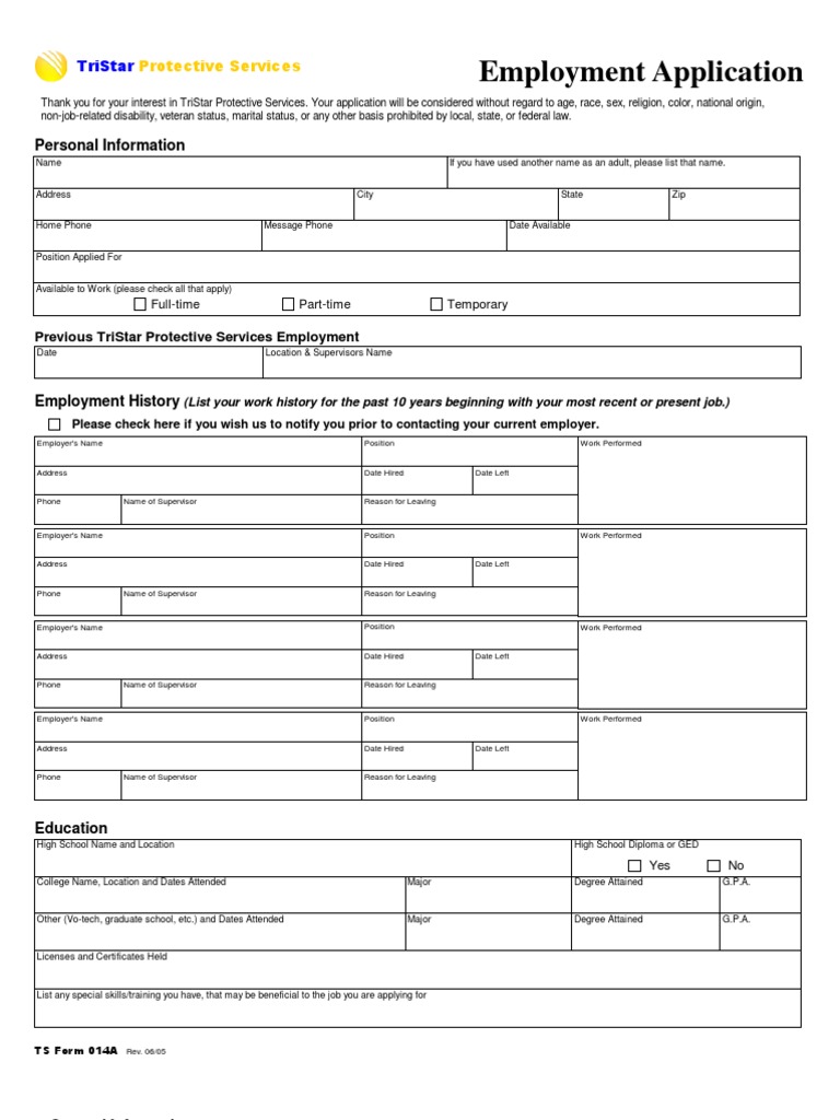 TriStar Protective Services Application | PDF | Employment | Government