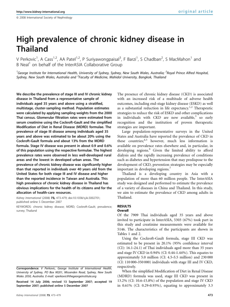High Prevalence of Chronic Kidney Disease in Thailand | PDF | Chronic ...
