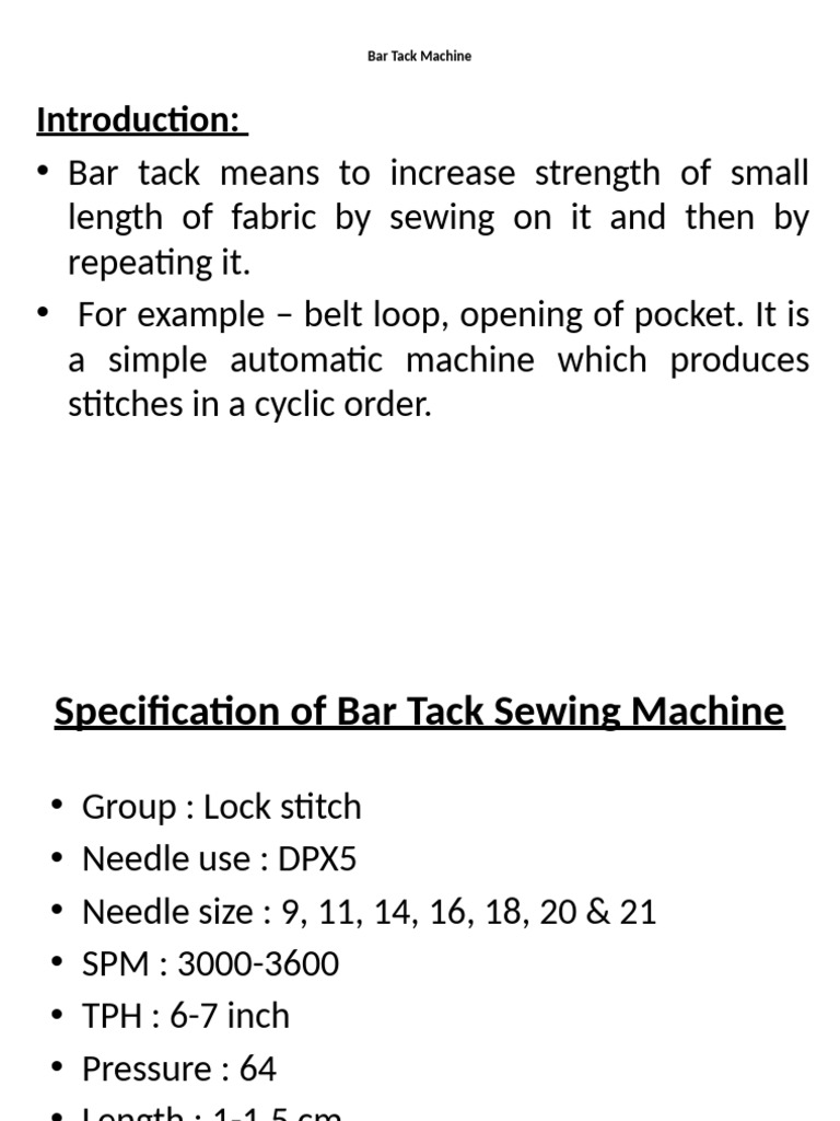 Bar Tack Sewing Machine Overview | PDF | Sewing Machine | Textile Arts