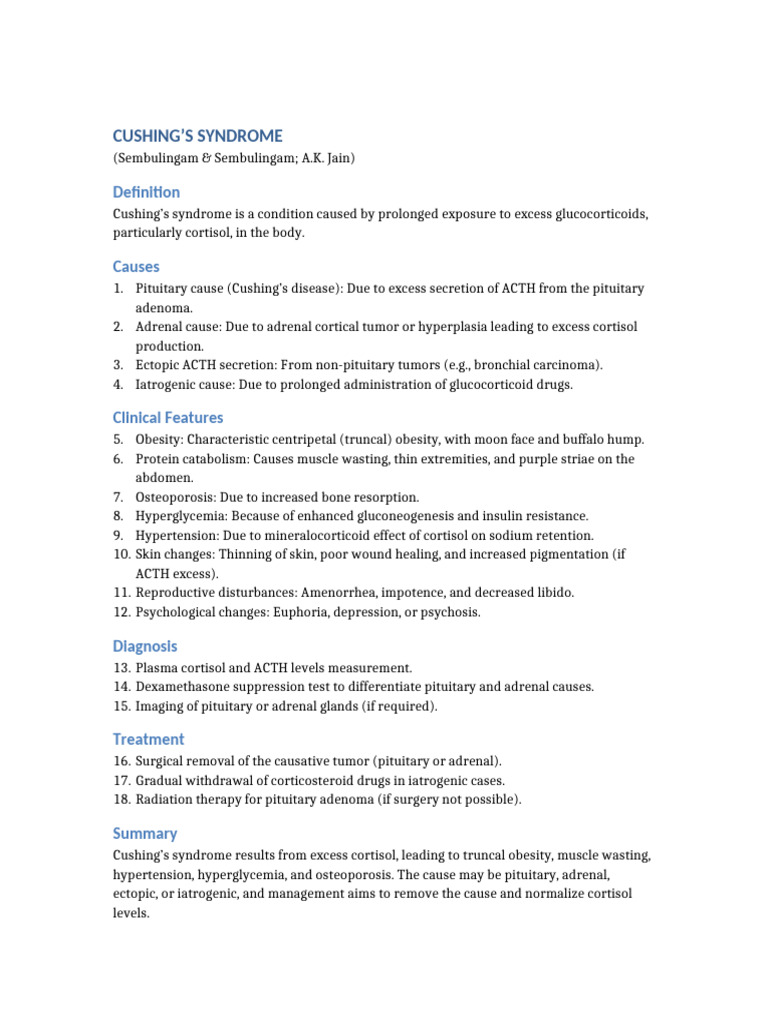 Cushings Syndrome Notes | PDF