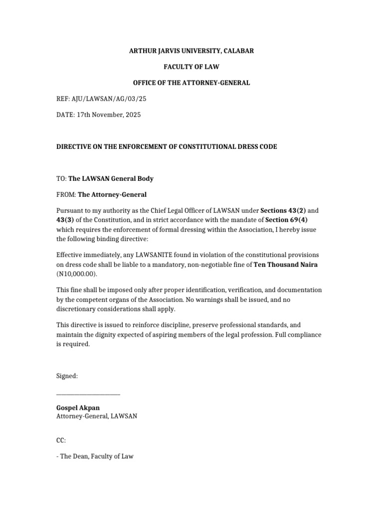 LAWSAN Dress Code Enforcement Directive | PDF