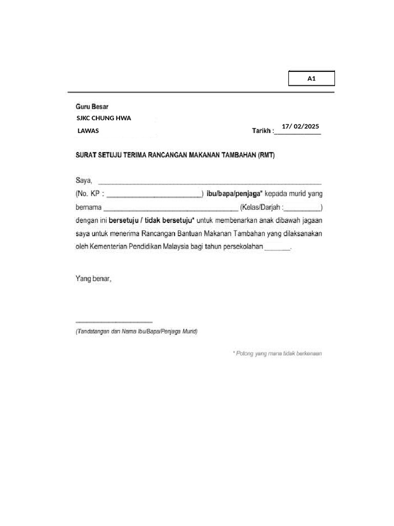 Surat Persetujuan RMT 2025 | PDF