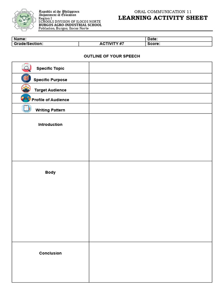 Learning Activity Sheet: Name: Date: Grade/Section: Activity #7 Score | PDF