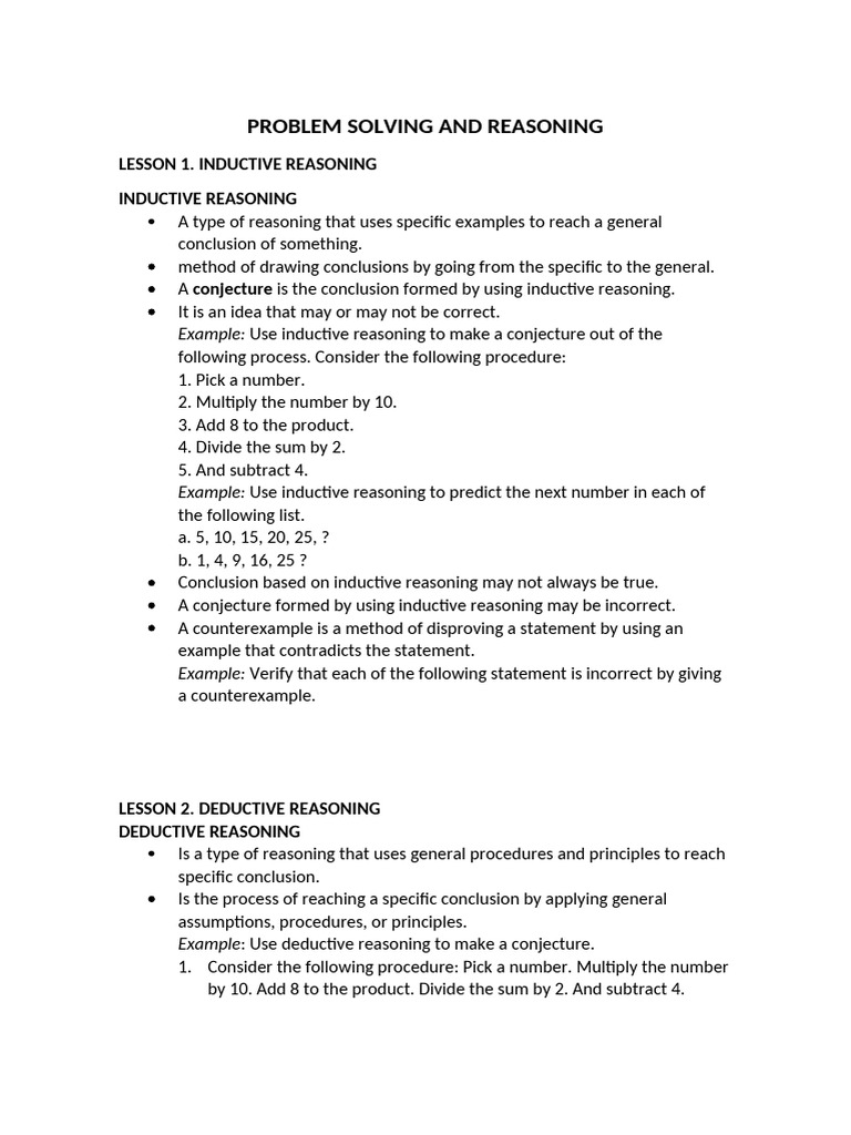 Problem Solving and Reasoning | PDF | Inductive Reasoning | Reason