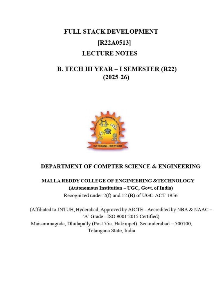 Full Stack Development Lecture Notes | PDF | Hyperlink | Html Element