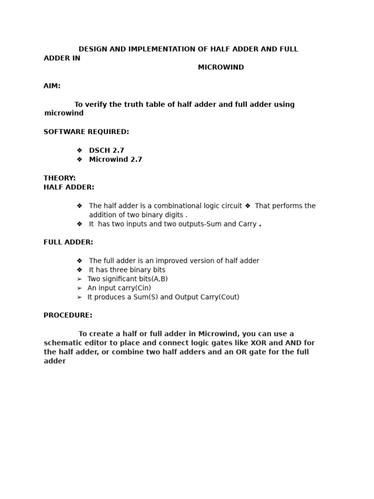 Design and Implementation of Half Adder and Full Adder Using | PDF