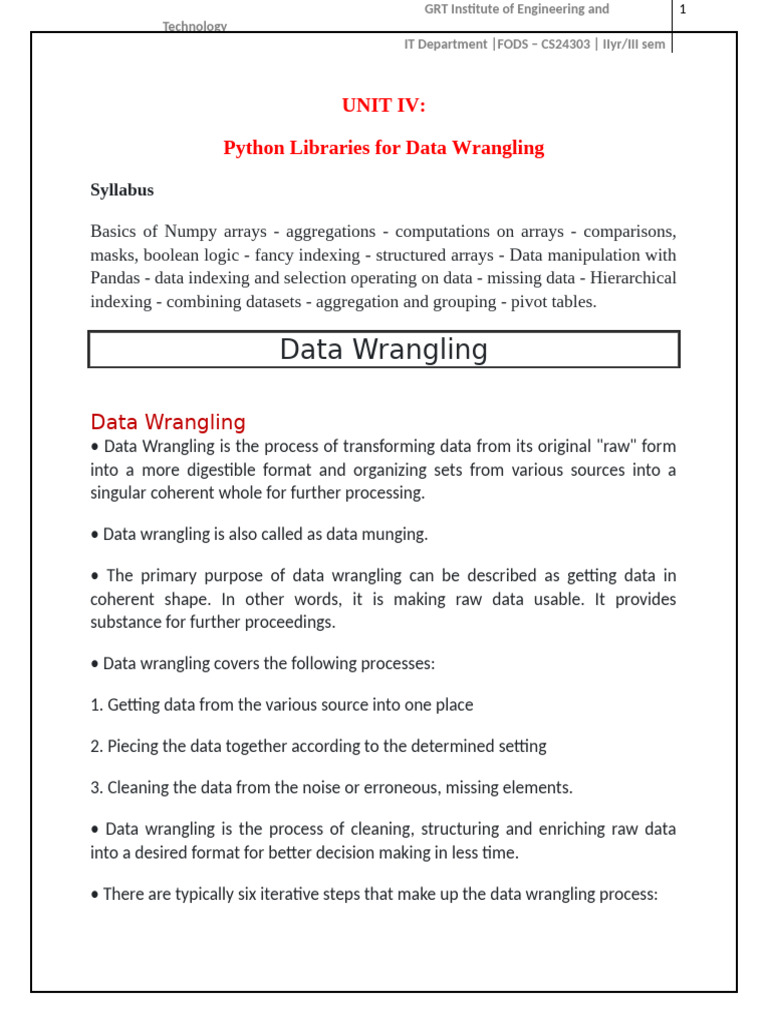 Python Data Wrangling Libraries Guide | PDF | Matrix (Mathematics ...