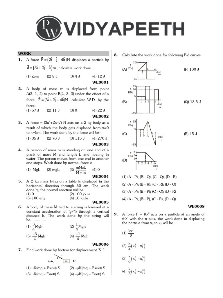 Work Calculations in Physics Problems | PDF | Force | Potential Energy
