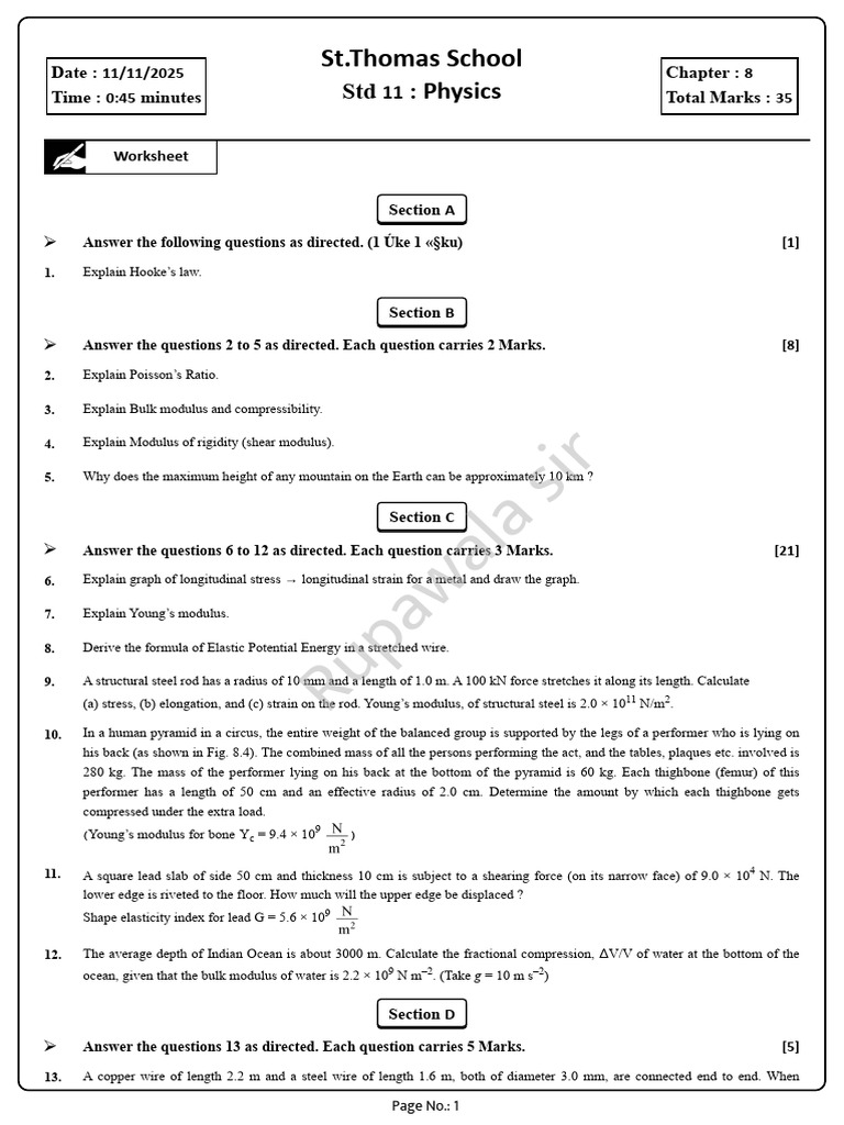 Worksheet t24341 1762833353 | PDF | Young's Modulus | Deformation ...