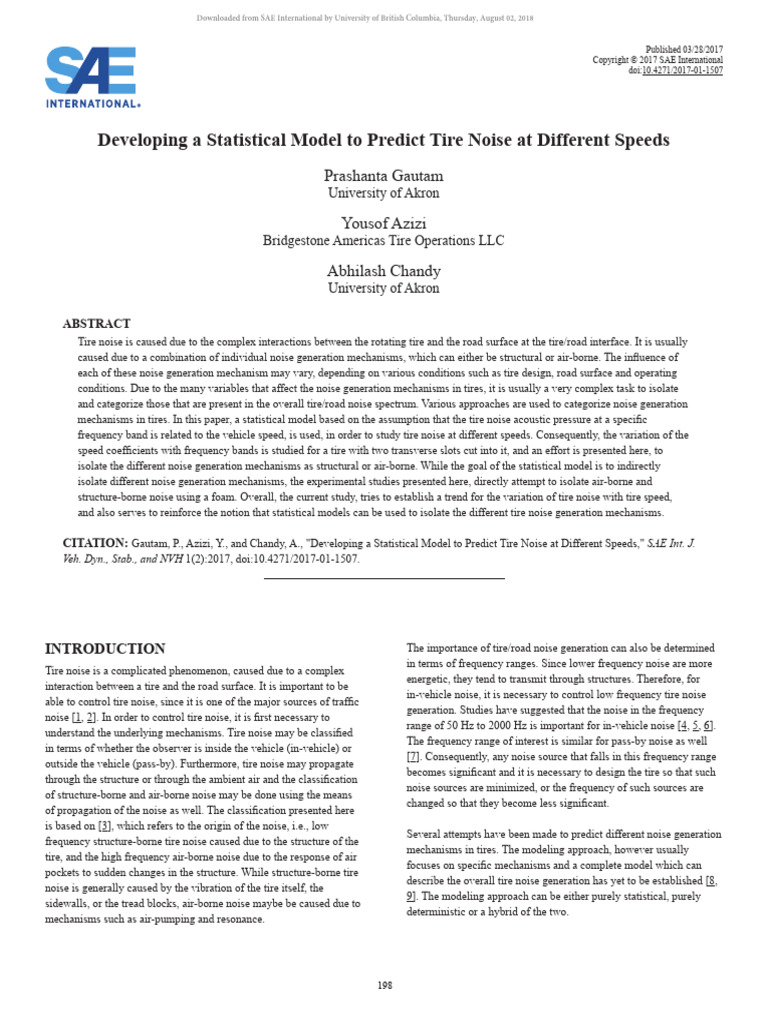 Statistical Model for Tire Noise Prediction | PDF | Spectral Density ...