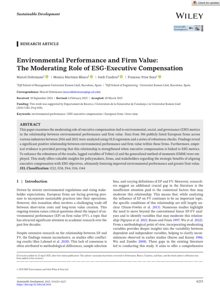 ESG Compensation's Impact on Firm Value | PDF | Sustainability | Incentive