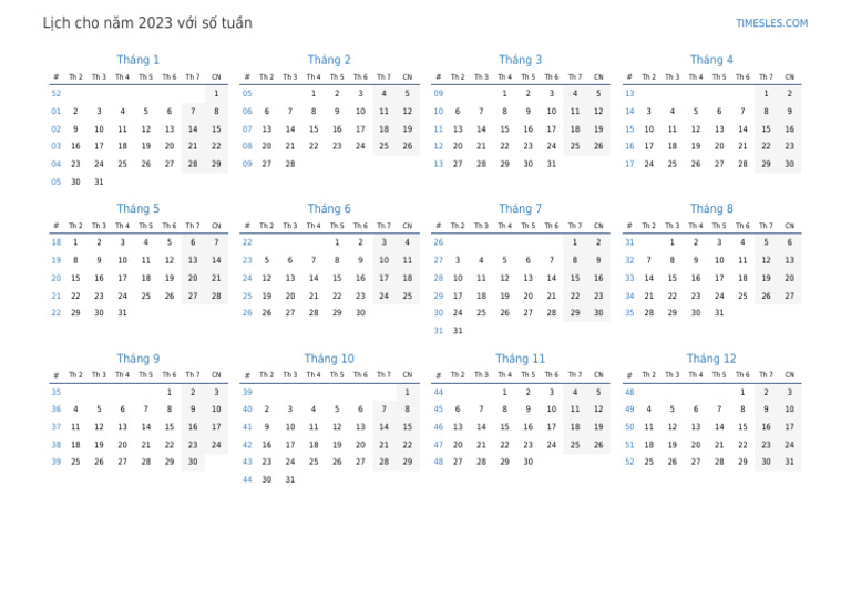 Calendar Yearly With Weeks 2023 L Vi | PDF