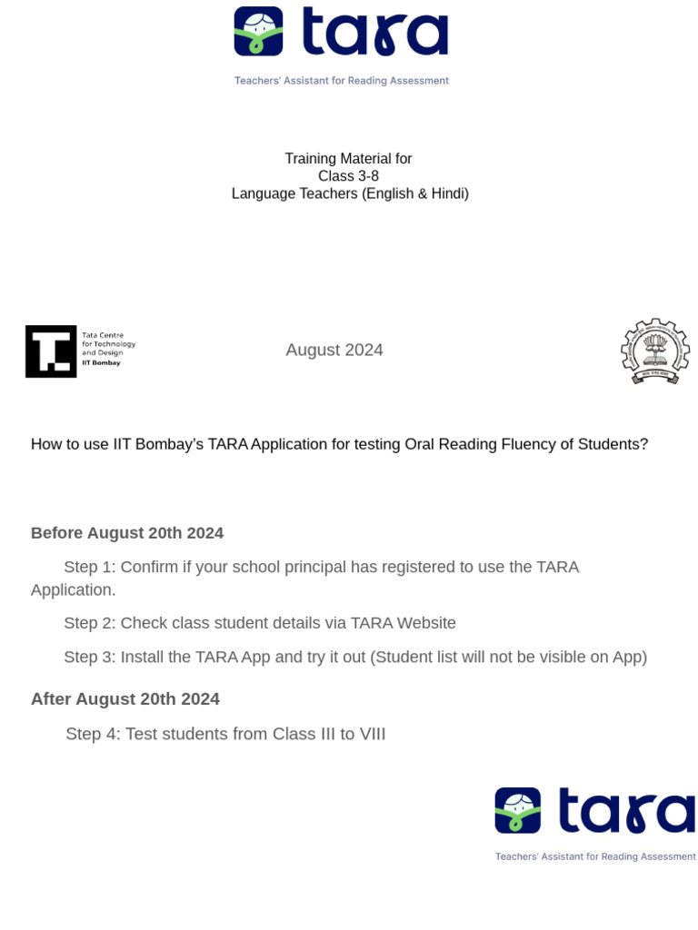 TARA App Guide for Class 3-8 Teachers | PDF | Android (Operating System ...