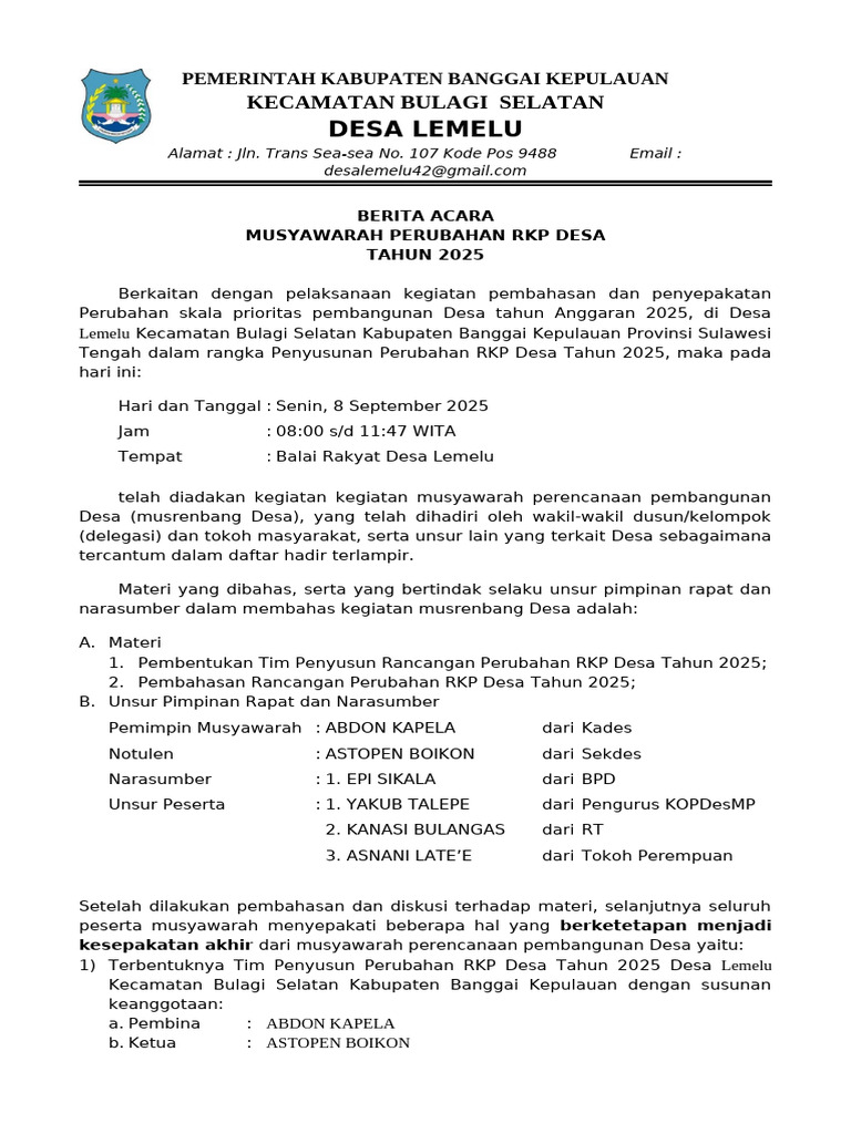 Musyawarah Perubahan RKP Desa 2025 | PDF