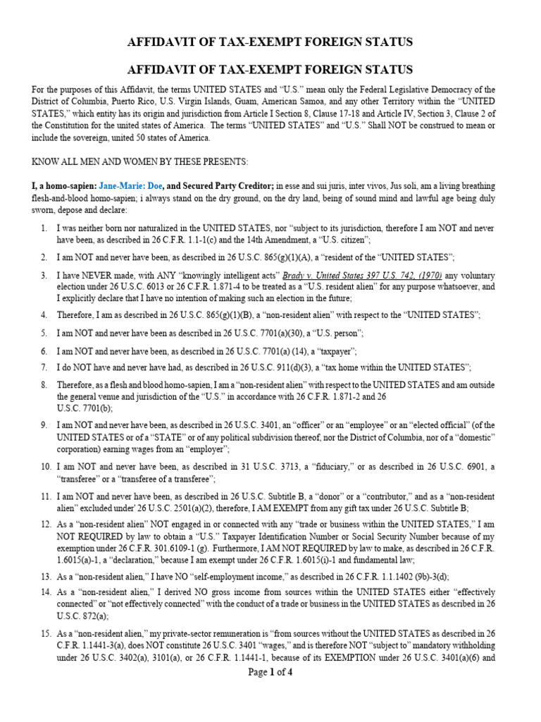 Tax-Exempt Foreign Status Affidavit | PDF | Affidavit | Justice