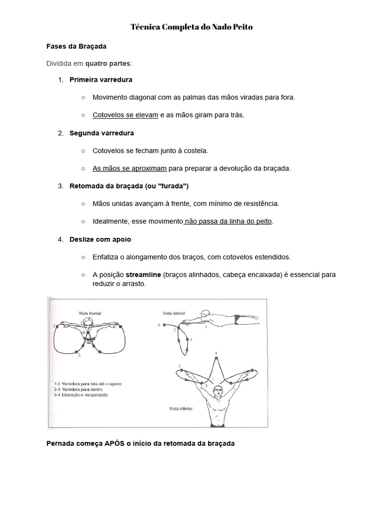 Técnica do Nado Peito: Fases e Pernada | PDF