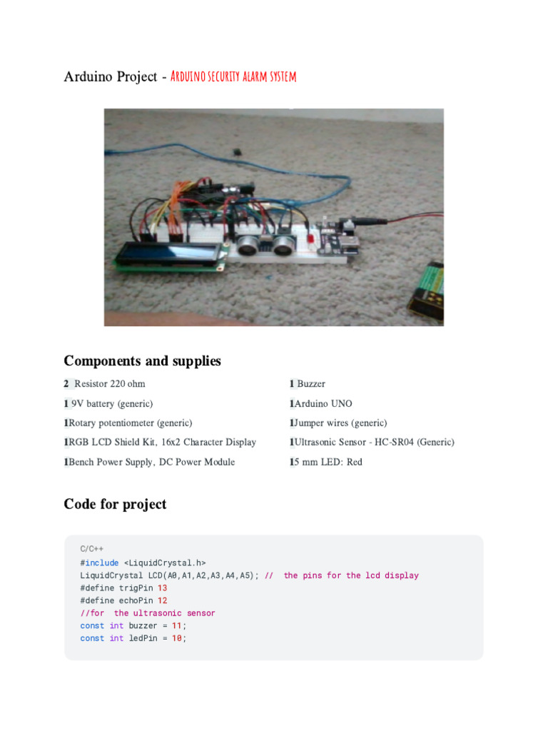 Arduino Security Alarm System Guide | PDF