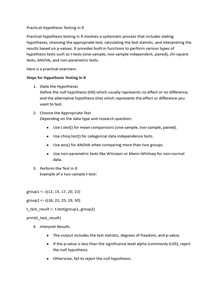 Practical Hypothesis Testing in R | PDF | Student's T Test | Hypothesis