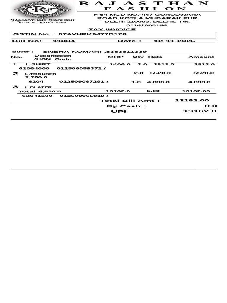 F A S H I O N: Bill No: 11334 Date: 12-11-2025 | PDF