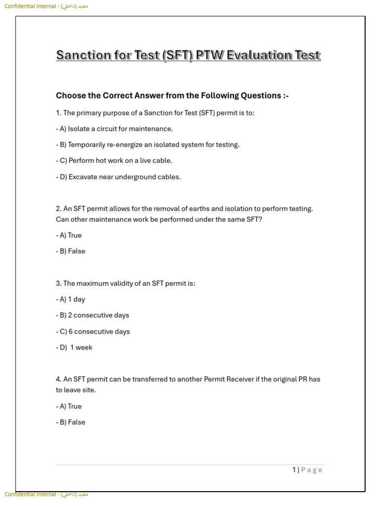 Sanction For Test (SFT) PTW Evaluation Test | PDF | Safety